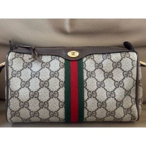 Authentic Vintage Gucci Ophidia Web Brown Monogram Canvas Leather Crossbody Bag